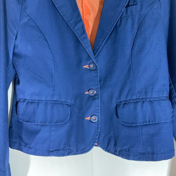 Tulle Blazer Button Up V-Neck Styling Long Sleeve Pockets Blue Pockets Size SM - Picture 7 of 14